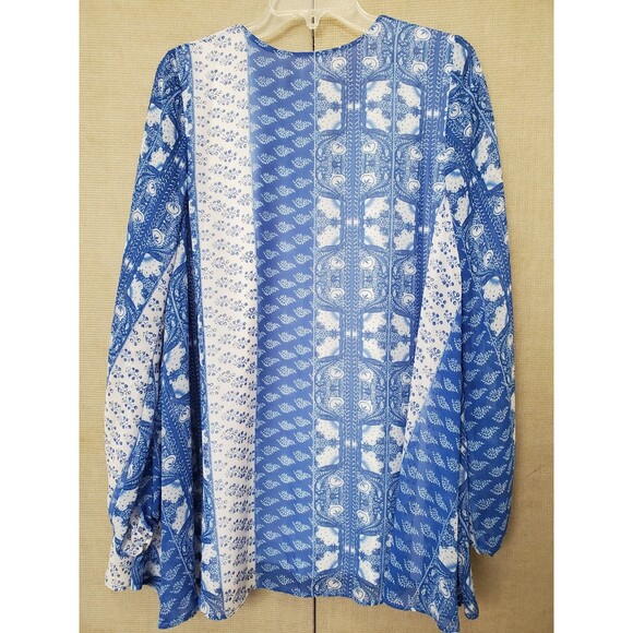 Show Me Your Mumu Jamie Tunic Size Small Split Neck Elastic Cuff Mixed Pattern - Picture 4 of 5